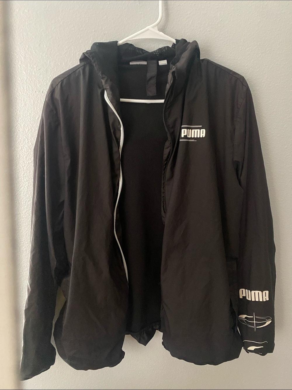 Puma Black Hooded Windbreaker with White Logo Accents